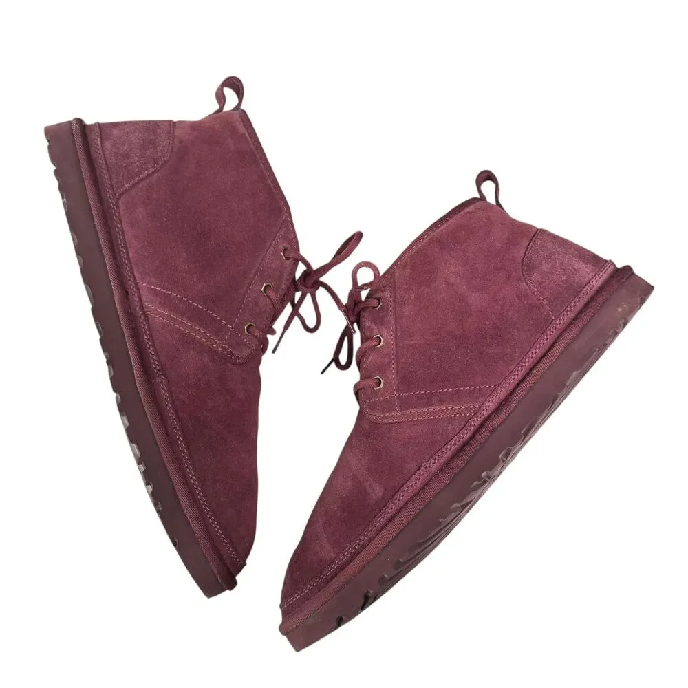 UGG Neumel Boots Mens Size 13 Burgundy Suede Wool Lined Ankle Chukka